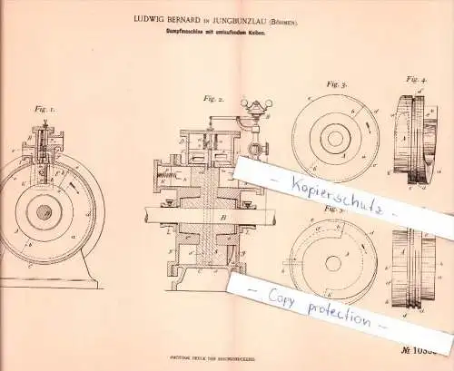 Original Patent - L. Bernard in Jungbunzlau / Mladá Boleslav , 1897 , Dampfmaschine mit Kolben !!!