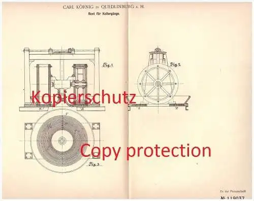 Original Patent - Carl Körnig in Quedlinburg a. H. , 1900 , Rost für Kollergänge !!!