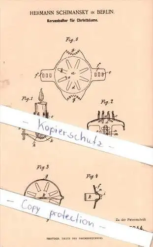 Original Patent - Hermann Schimansky in Berlin , 1888 , Kerzenhalter für Christbäume !!!