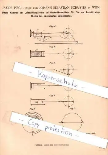 Original Patent - J. Piegl  und J. S. Schuster in Wien , 1887 , Gaskraftmaschinen !!!