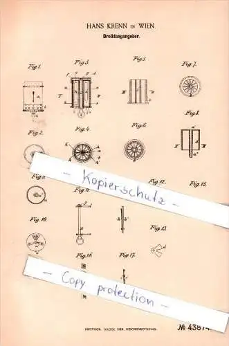 Original Patent - Hans Krenn in Wien , 1887 , Dreiklangangeber !!!