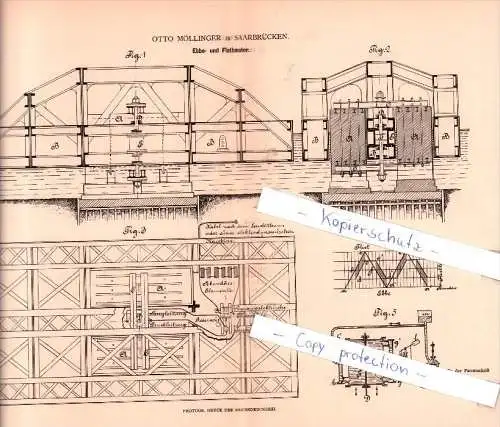 Original Patent - Otto Möllinger in Saarbrücken , 1882 , Ebbe- und Fluthmotor !!!