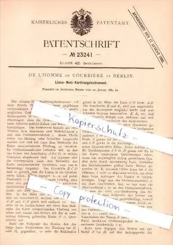 Original Patent - De L`homme de Courbiere in Berlin , 1883 ,  Linien-Netz-Kartirungsinstrument !!!