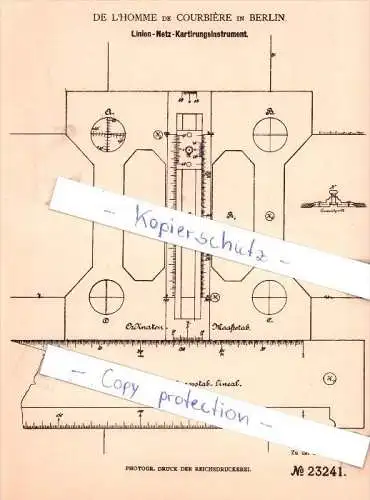 Original Patent - De L`homme de Courbiere in Berlin , 1883 ,  Linien-Netz-Kartirungsinstrument !!!