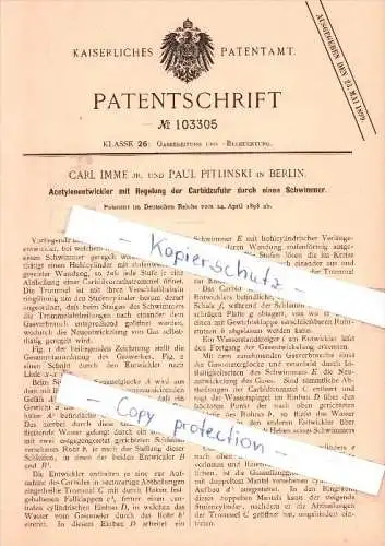 Original Patent - Carl Imme jr. und Paul Pitlinski in Berlin , 1898 , Acetylenentwickler !!!