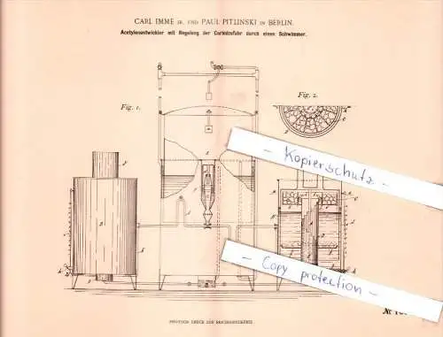 Original Patent - Carl Imme jr. und Paul Pitlinski in Berlin , 1898 , Acetylenentwickler !!!