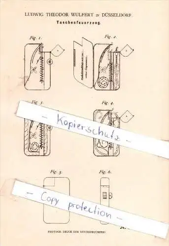 Original Patent - Ludwig Theodor Wulfert in Düsseldorf , 1882 , Taschenfeuerzeug , Feuerzeug !!!