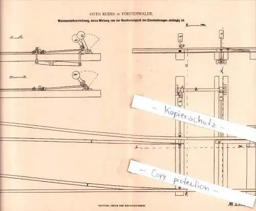 Original Patent - Otto Kuers in Fürstenwalde , 1882 , Weichenstellvorrichtung , Weiche , Eisenbahn !!!