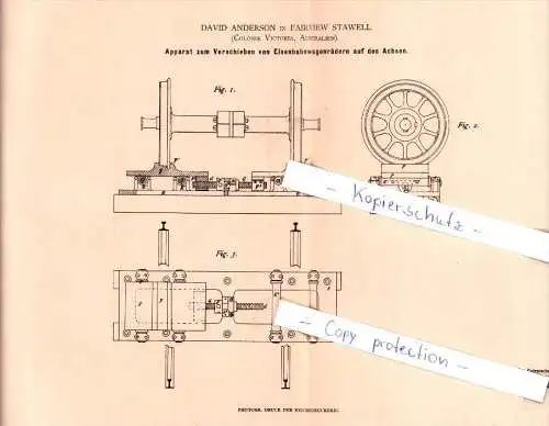 Original Patent - David Anderson in Fairview Stawell , Colonie Victoria , Australien , 1883 , Eisenbahn !!!