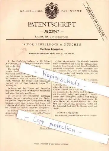 Original Patent - Isidor Beutelrock in München , 1882 , Elastische Zahngebisse , Zahnarzt , Gebiss !!!