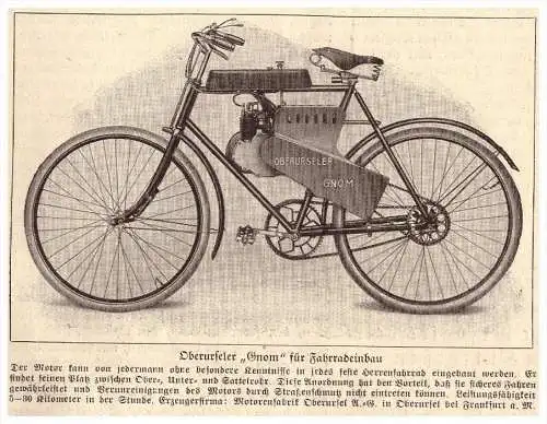 original Zeitungsausschnitt - 1925 - Oberurseler " GNOM " , Motorrad , Oldtimer , Oberursel AG , Fahrrad !!!