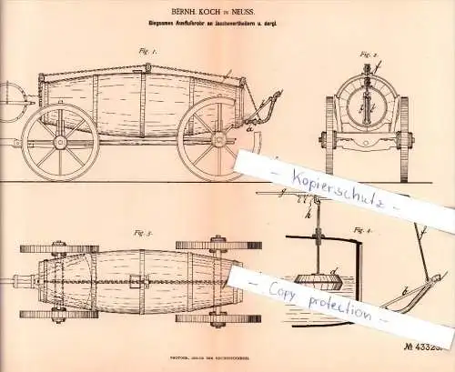 Original Patent - Bernh. Koch in Neuss , 1887 , Ausflußrohr an Jauchevertheilern !!!