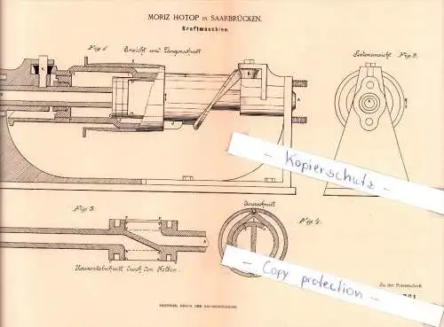 Original Patent - Moritz Hotop in Saarbrücken , 1887 , Kraftmaschine !!!