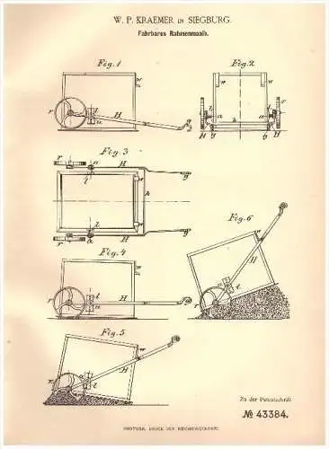 Original Patent - W. P. Kraemer in Siegburg , 1887 , Fahrbares Rahmenmaaß !!!