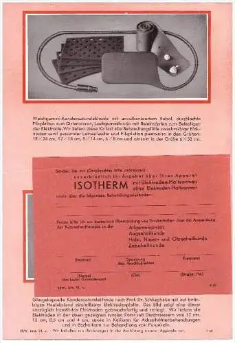 original Prospekt / Werbung - Siemens ISOTHERM , 30er Jahre , Röhrenapparat , Kurzwellentherapie , Arzt , Therapie !!!