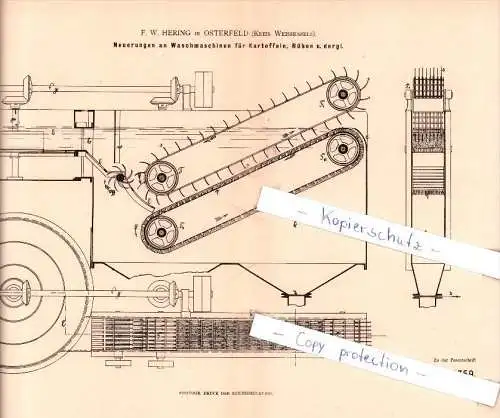 Original Patent - F. W. Hering in Osterfeld , Kreis Weissenfels , 1882 , Waschmaschinen für Kartoffeln !!!