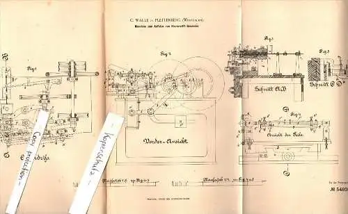 Original Patent - C. Walle in Plettenberg , Westfalen , 1890 , Maschine für Klavierstift-Gewinde , Klavier , Musikalien