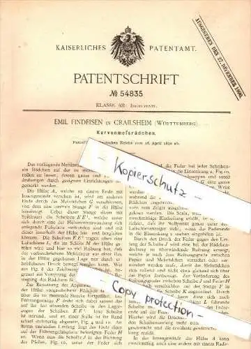 Original Patent - Emil Findeisen in Crailsheim , Württemberg , 1890 , Kurvenmeßrädchen , Instrumente !!!