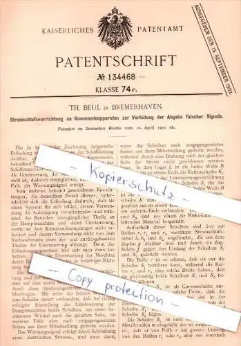 Original Patent - Th. Beul in Bremerhaven , 1901 , Stromschlußvorrichtung an Kommandoapparaten !!!