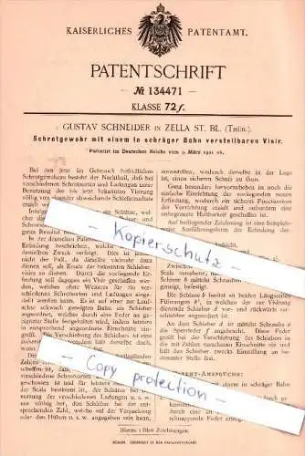 Original Patent - G. Schneider in Zella St. Blasii , 1901 , Schrotgewehr mit vestellbarem Visir , Zella-Mehlis!!!