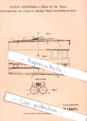 Original Patent - G. Schneider in Zella St. Blasii , 1901 , Schrotgewehr mit vestellbarem Visir , Zella-Mehlis!!!