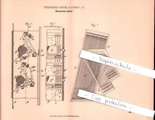 Original Patent - Ferdinand Rähse in Löbau i. S. , 1901 , Mechanisches Klavier !!!