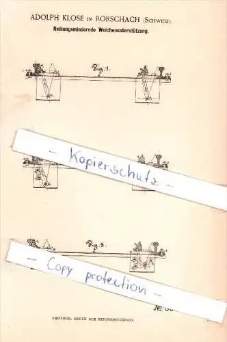 Original Patent - A. Klose in Rorschach , Schweiz , 1885 , Reibungsmindernde Weichen , Eisenbahn !!!