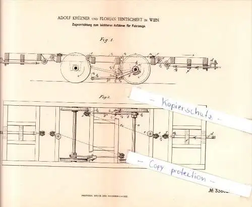 Original Patent - A. Krüzner und Florian Tentschert in Wien , 1885 , Eisenbahn  !!!