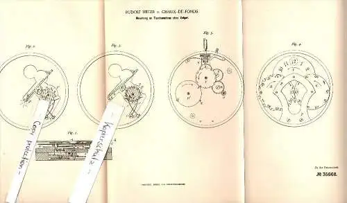 Original Patent - Rudolf Heger à Chaux-de-Fonds , 1885 , Montre de poche sans les mains !!!