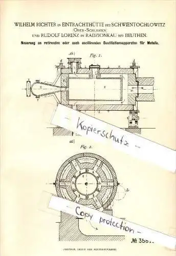 Original Patent - Richter in Schwientochlowitz / Swietochlowice und Lorenz in Radzionkau / Radzionkow , 1885 , Schlesien