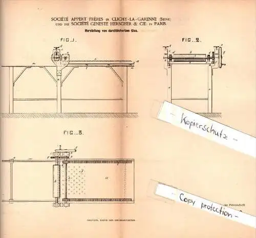 Original Patent - Société Geneste Herscher & Cie à Clichy La Garenne et Paris , 1885 , Fabrication de verre perforé !!!