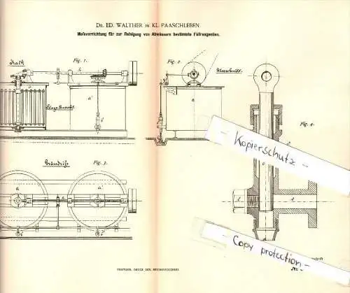 Original Patent - Dr. Ed. Walther in Kleinpaschleben , 1885 , Meßapparat für Abwasserreinigung , Osternienburger Land !