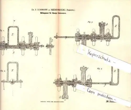 Original Patent - Dr. E. Luhmann in Niedermendig / Mendig , 1885 , Meßapparat für Kohlensäure !!!