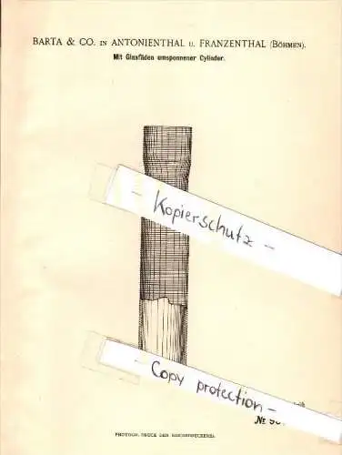 Original Patent - Barta & Co in Antonienthal und Franzenthal ,1896, Glas - Cylinder , Jihlava , Frantiskov nad Ploucnici