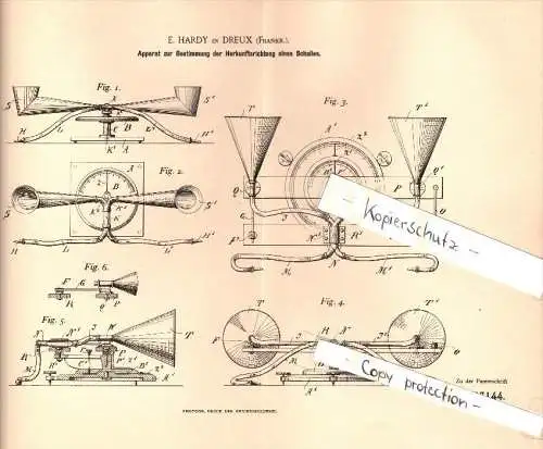 Original Patent - E. Hardy à  Dreux , 1896 , Dispositif pour la détermination du bruit !!!