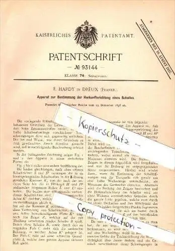 Original Patent - E. Hardy à  Dreux , 1896 , Dispositif pour la détermination du bruit !!!