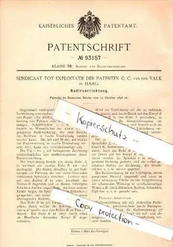 Original Patent - Sijndicaat tot Exploitaitie der Patenten C.C. van der Valk in Haag , 1896 , Radierapparat !!!