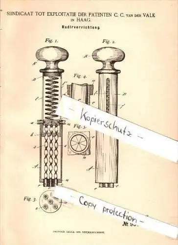 Original Patent - Sijndicaat tot Exploitaitie der Patenten C.C. van der Valk in Haag , 1896 , Radierapparat !!!