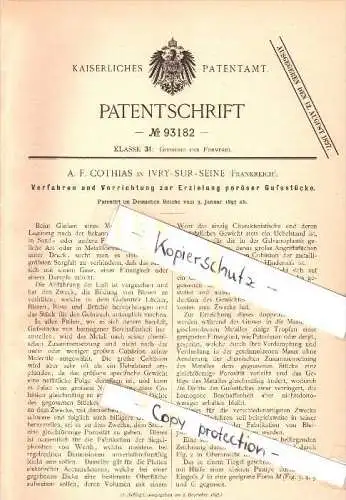 Original Patent - A.F. Cothias à Ivry-sur-Seine , 1897 , Appareil pour pièces moulées poreuses , fonderie !!!