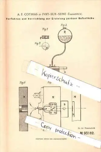 Original Patent - A.F. Cothias à Ivry-sur-Seine , 1897 , Appareil pour pièces moulées poreuses , fonderie !!!