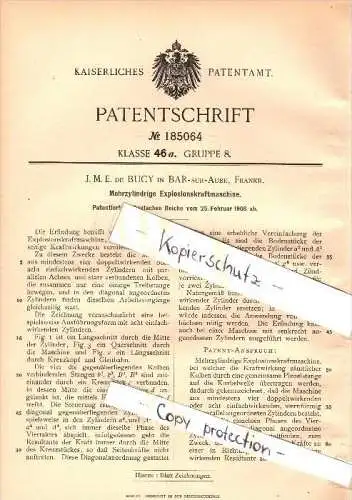 Original Patent - J.M.E. de Bucy à  Bar-sur-Aube , 1906 , moteur multicylindre !!!