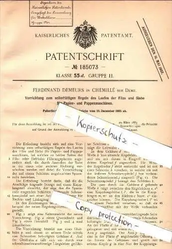 Original Patent - Ferdinand Demeurs à  Chemillé sur Deme , 1905 , Machines pour papier et de carton Machine !!!