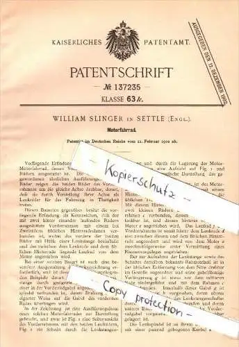 Original Patent - William Slinger in Settle , England , 1902 , motor-bike , bicycle , motorcycle , moto !!!