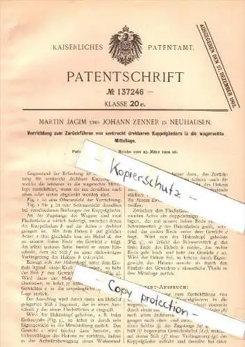 Original Patent - Martin Jagim und Johann Zenner in Neuhausen i. Erzgebirge , 1902 , Apparat für Kuppelglieder !!!