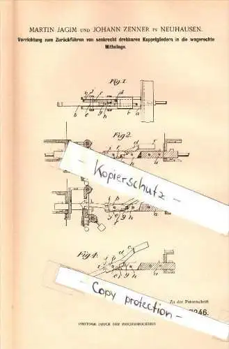 Original Patent - Martin Jagim und Johann Zenner in Neuhausen i. Erzgebirge , 1902 , Apparat für Kuppelglieder !!!