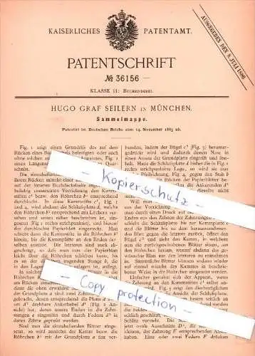 Original Patent  - Hugo Graf Seilern in München , 1885 ,  Sammelmappe !!!