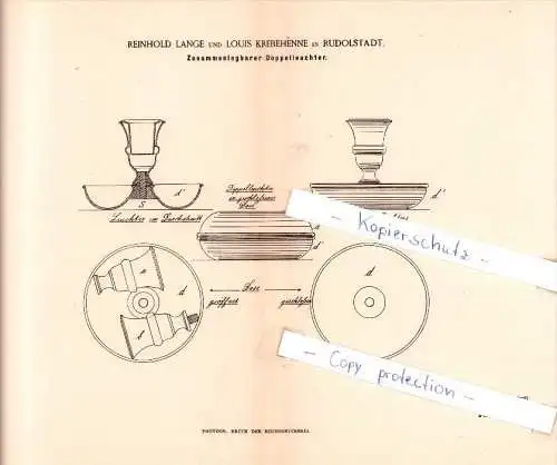 Original Patent  - R. Lange und L. Krebehenne in Rudolstadt , 1884 , Zusammenlegbarer Doppelleuchter !!!