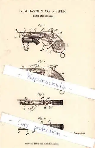 Original Patent  - G. Goliasch & Co. in Berlin , 1886 , Schlagfeuerzeug , Feuerzeug !!!