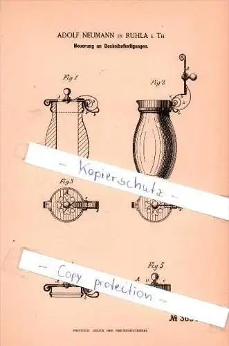 Original Patent  - Adolf Neumann in Ruhla i. Th. , 1885 , Neuerung an Deckelbefestigungen !!!