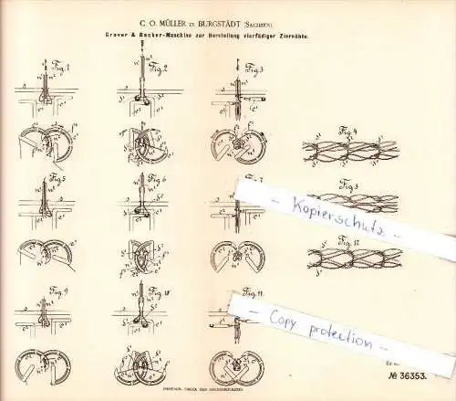 Original Patent  - C. O. Müller in Burgstädt , Sachsen , 1886 , Grover & Backer - Maschine  !!!